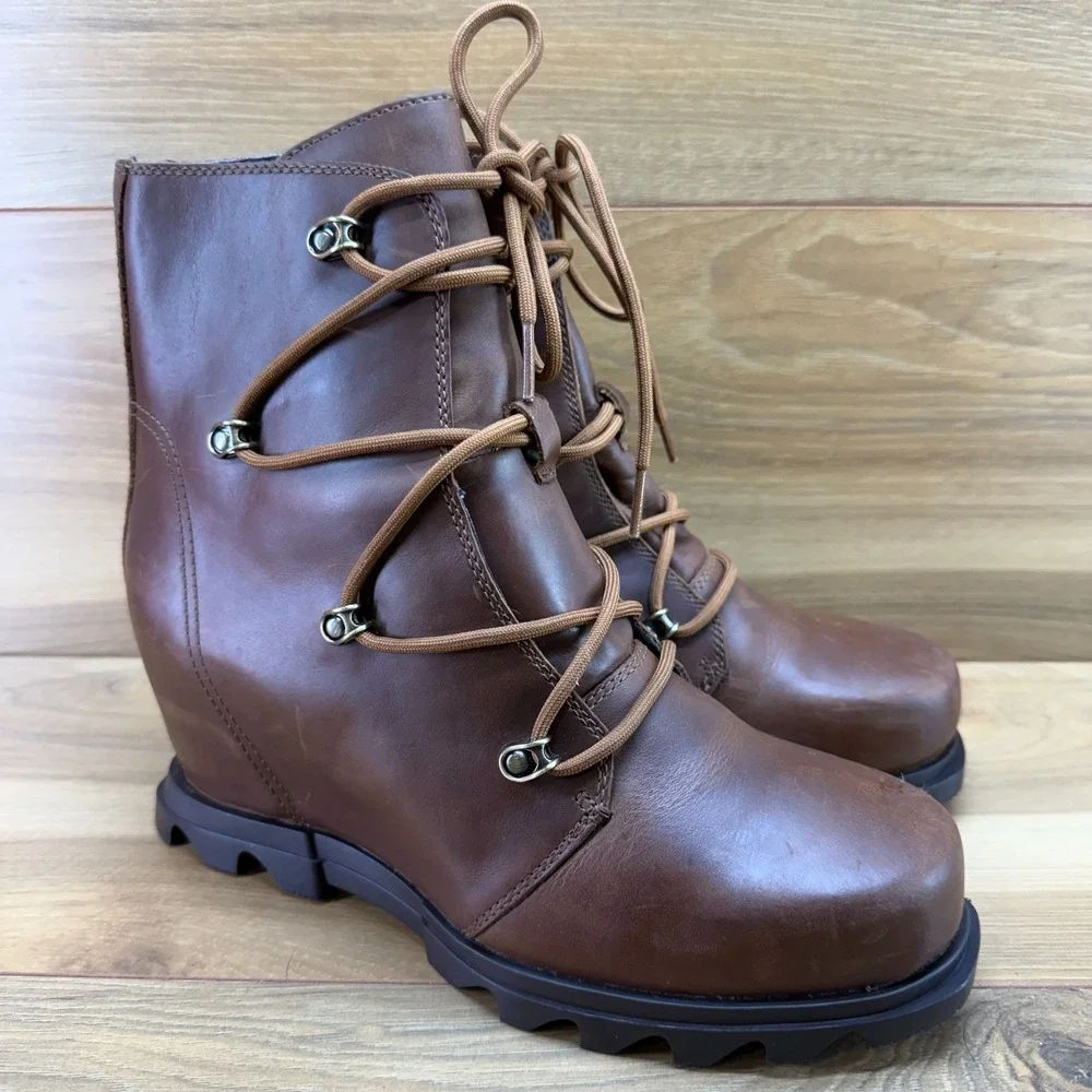 Sorel Joan Of Arctic Wedge III Brown Leather 10 Hiker Modern Nordic Trail WP